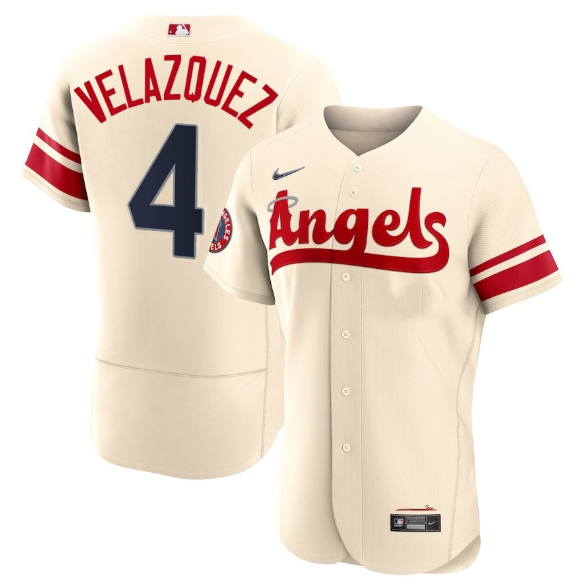 Men's Los Angeles Angels #4 Andrew Velazquez 2022 Cream City Connect Flex Base Stitched Jersey Men's Los Angeles Angels #4 Andrew Velazquez 2022 Cream City Connect Flex Base Stitched Jersey